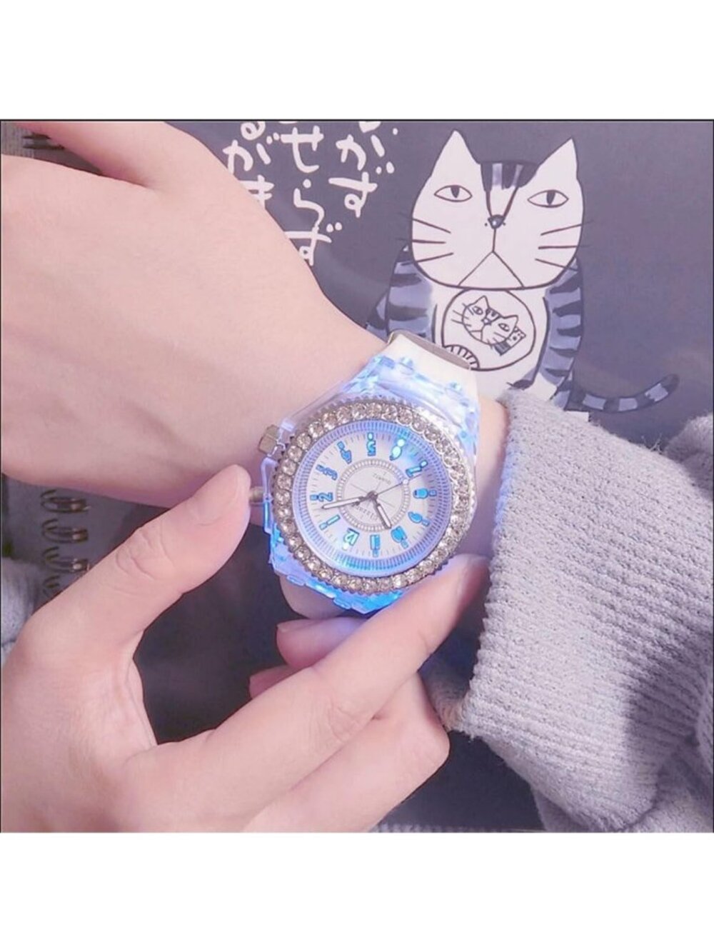 Women's Blue Analog Silicone Bling LED Luminous Lights Sport Square Wrist Watch - Picture 2 of 6